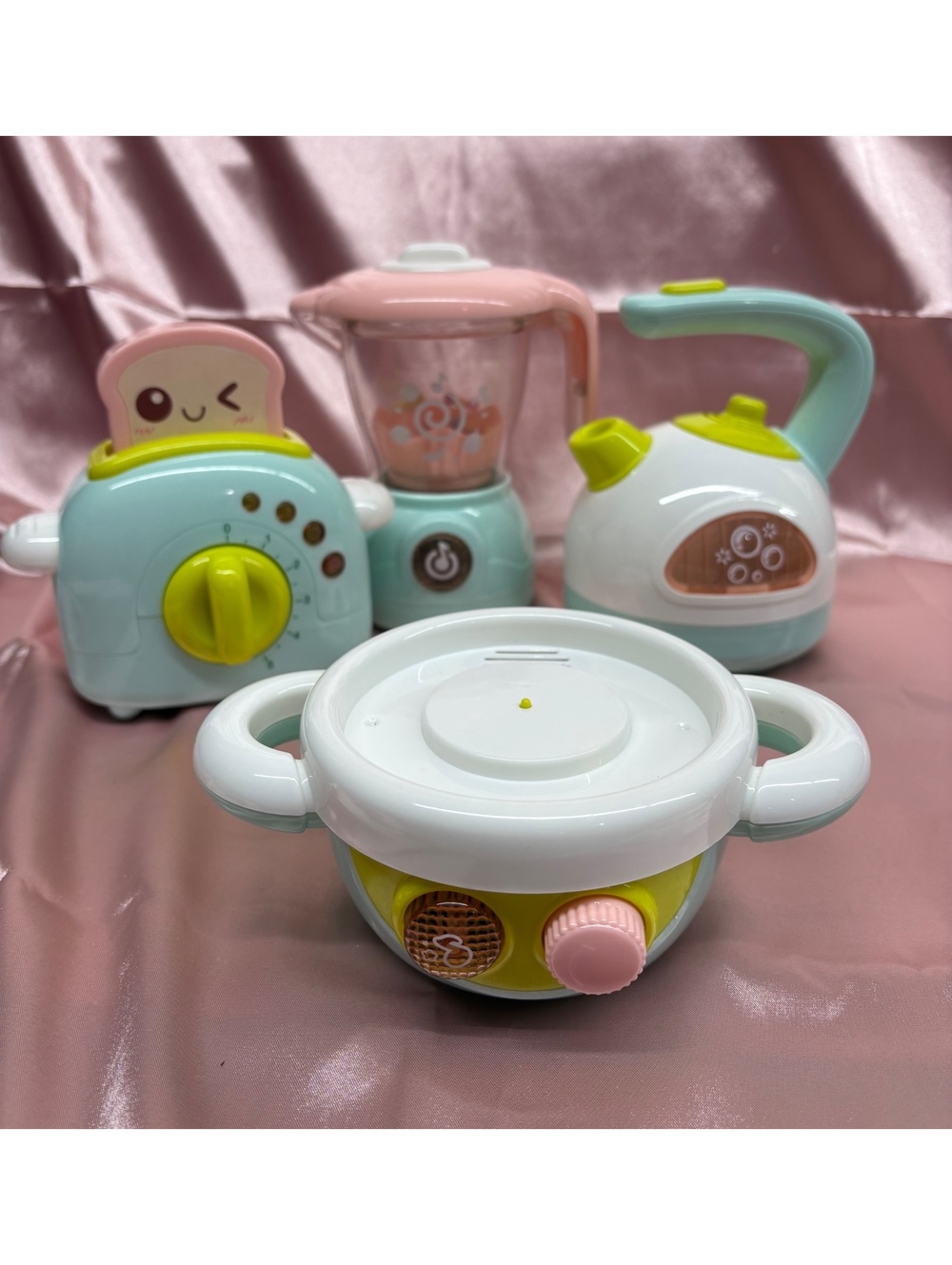 Children's Musical Four-Piece Matching Pastel Play Kitchen Appliance Set